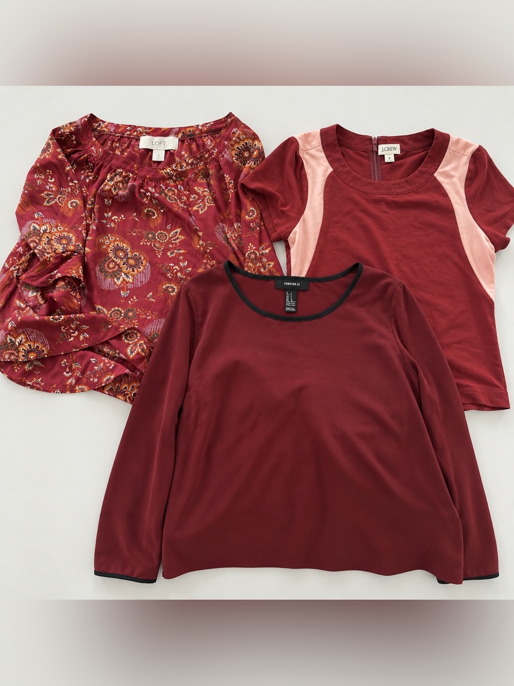 Women's Burgundy Long-Sleeve Scoop neck bundle. Burnt orange